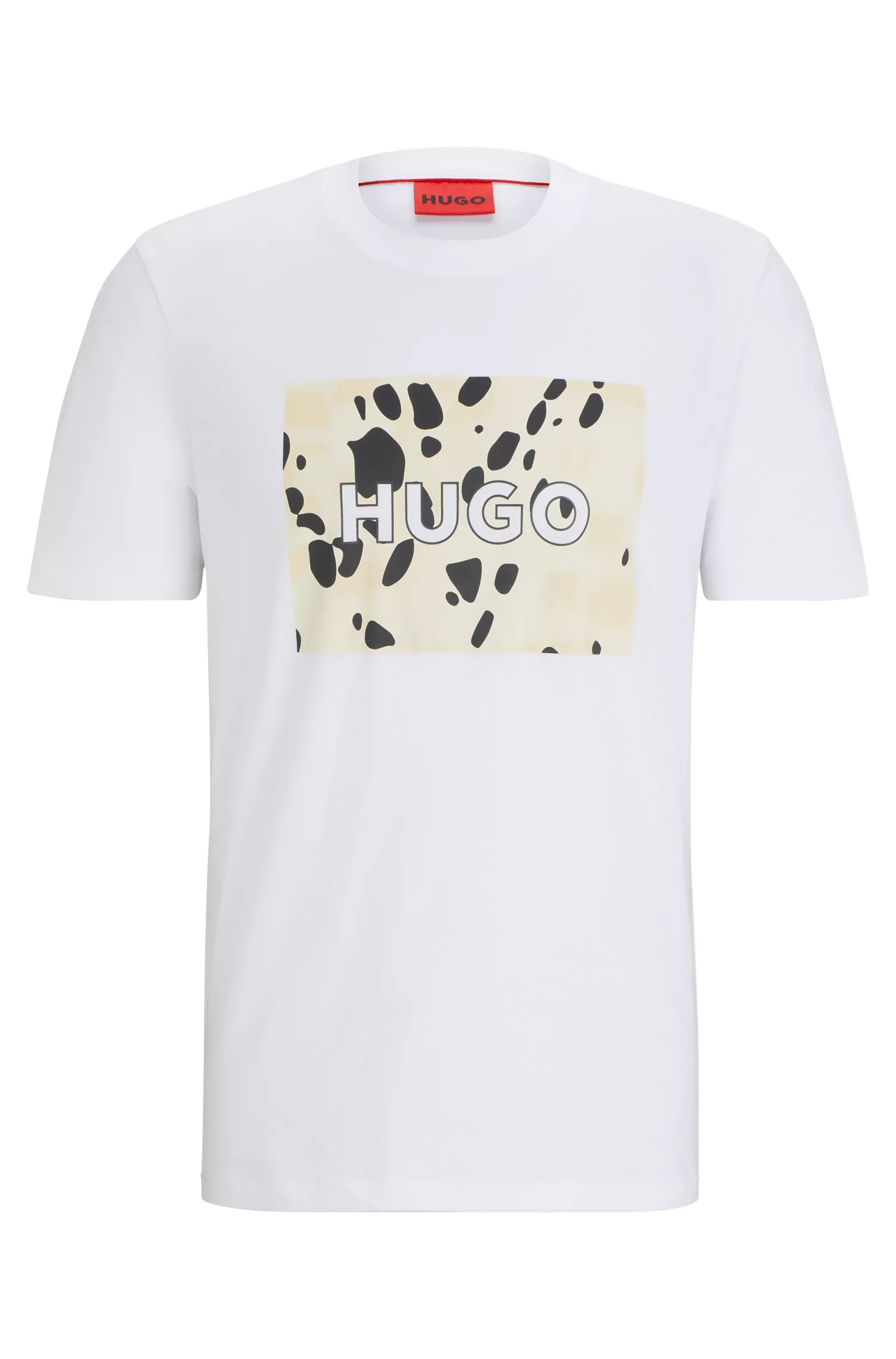 Camiseta HUGO vermelha em malha de algodão com estampa de dálmata e logo exclusivo.
