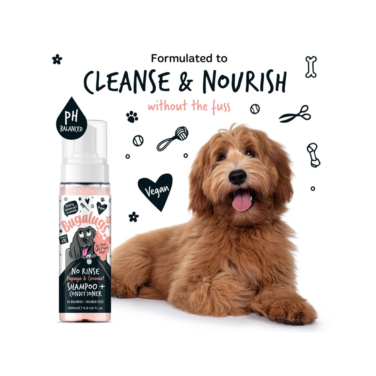 Bugalugs Papaya Coconut 2-in-1 No-Rinse Shampoo & Conditioner – Praktische Pflege für Hunde- und Katzenfell