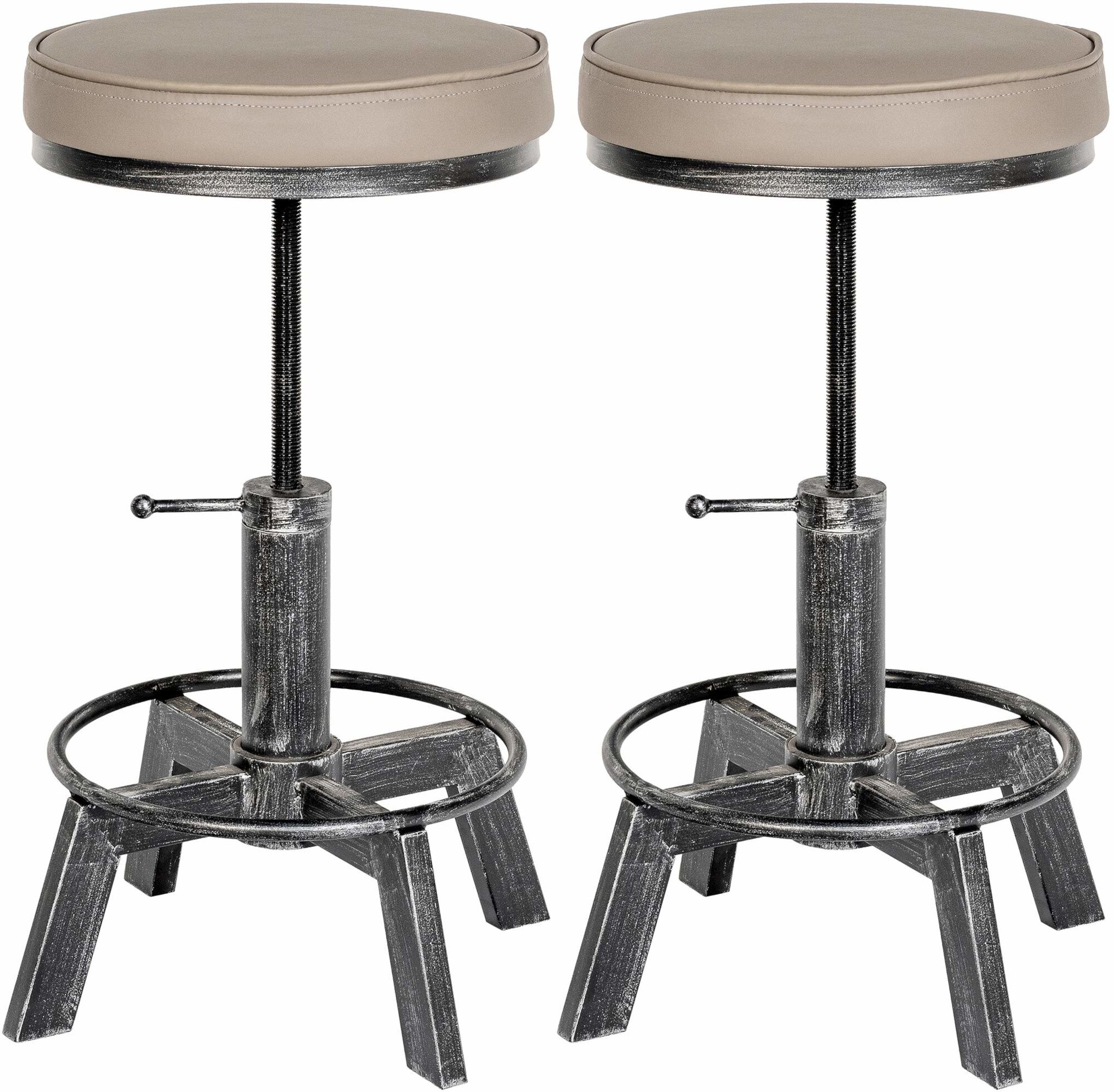 CLP 2er Set Sitzhocker Destin mit Kunstlederbezug I Hocker im Industrial Design I gepolstert und höhenverstellbar