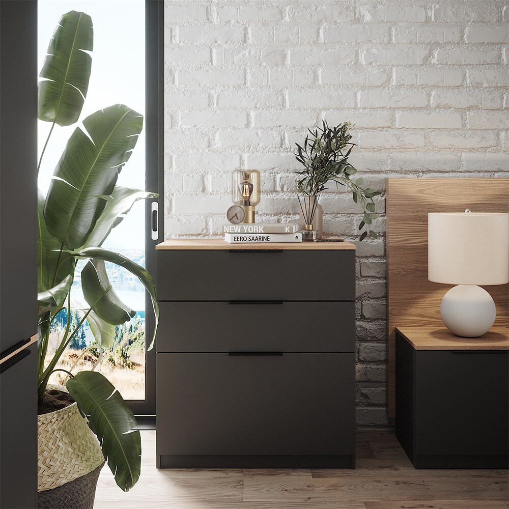 Vicco Kommode Betti 80 x 90 cm in Anthrazit Sonoma, 3 Schubfächer, Schlafzimmer