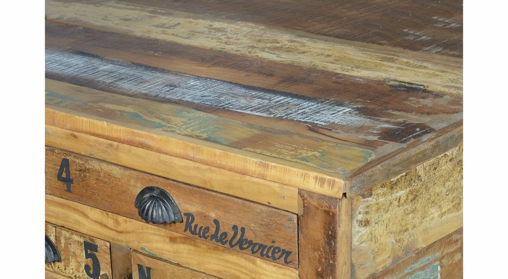 Table basse 5 tiroirs bois, métal marron 110x70x42cm - bois-métal