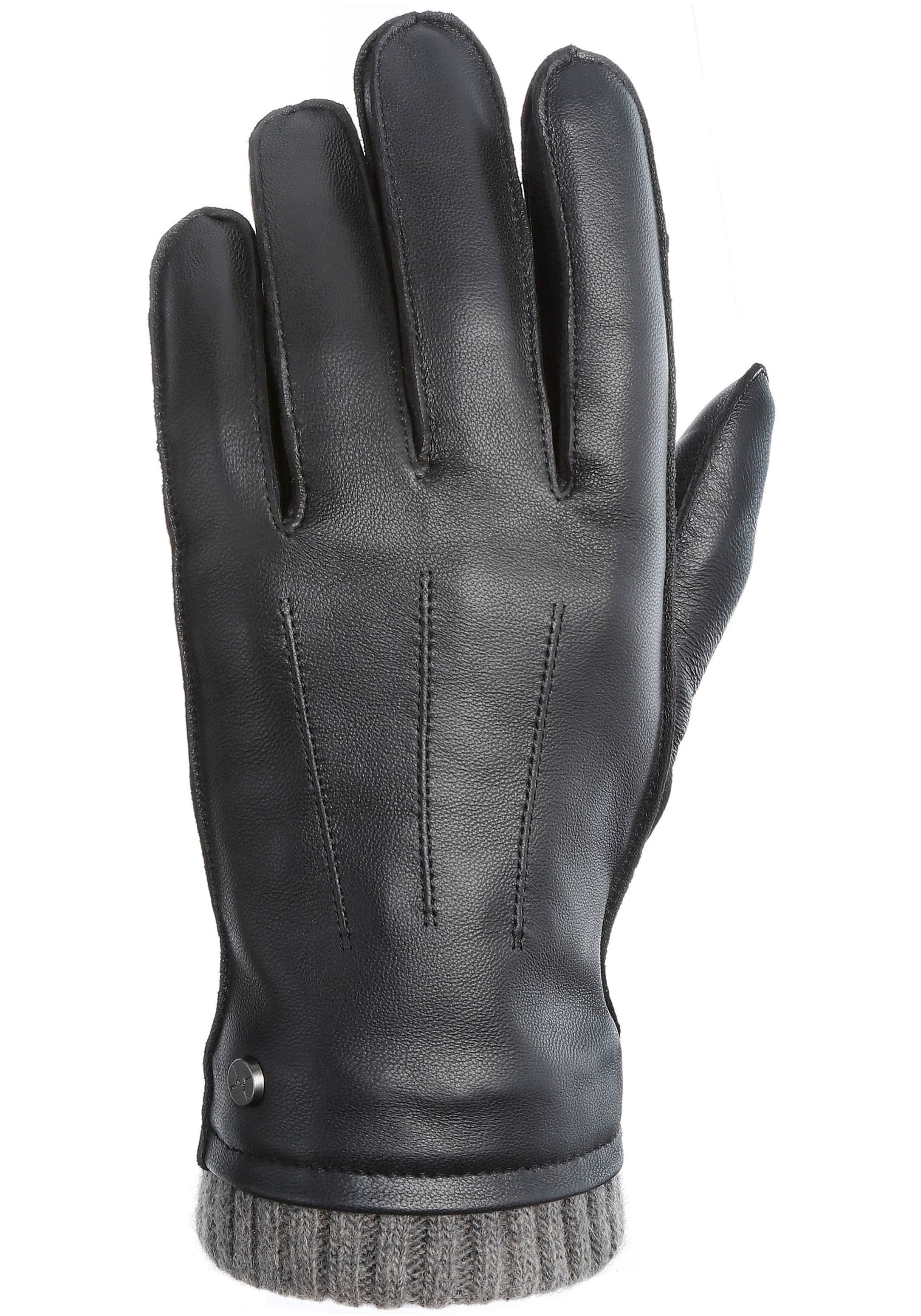 PEARLWOOD Lederhandschuhe »JACKSON« 1 Paar,  Strickbündchen, dekorative Ziernähte,  weiches Fleecefutter