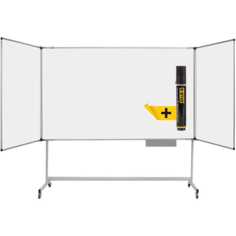 Tableau blanc tryptique mobile acier émaillé cadre aluminium 100 x 150 cm maya Trio Bi-Office