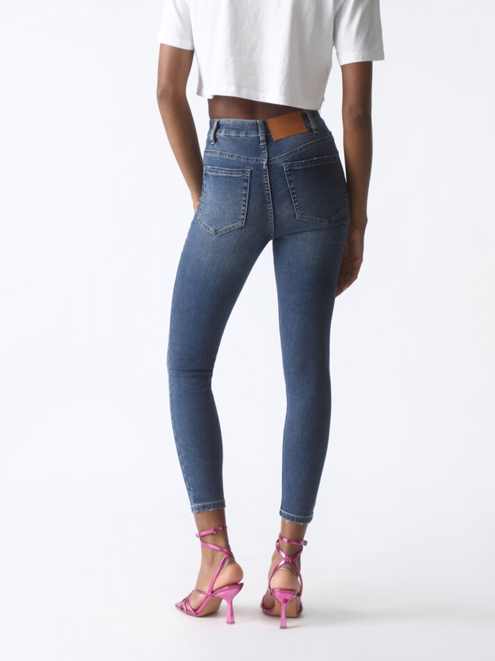 Calça jeans skinny de cintura alta - Azul índigo escuro