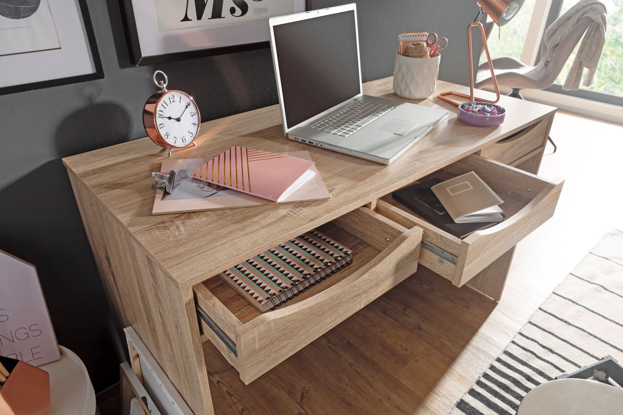 FineBuy Schreibtisch MASSA 120 cm Design Bürotisch Sonoma Jugendschreibtisch