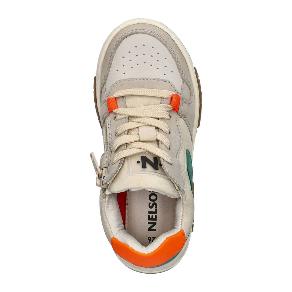 Nelson Kids leren sneakers beige/groen/oranje