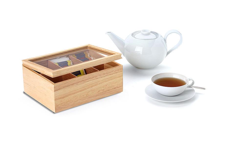 Teebeutel-Box BraunTeebehälter aus Gummibaum-Holz