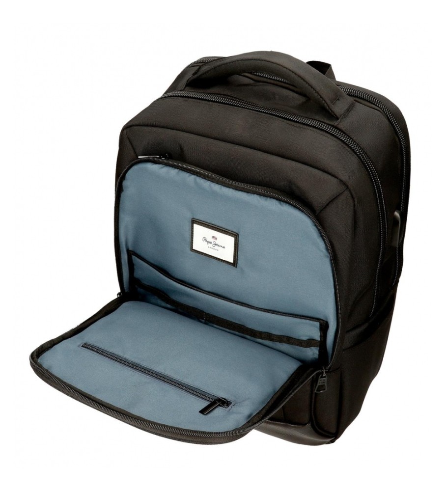 Mochila Pepe Jeans Leighton, adaptável com dois compartimentos, preta.