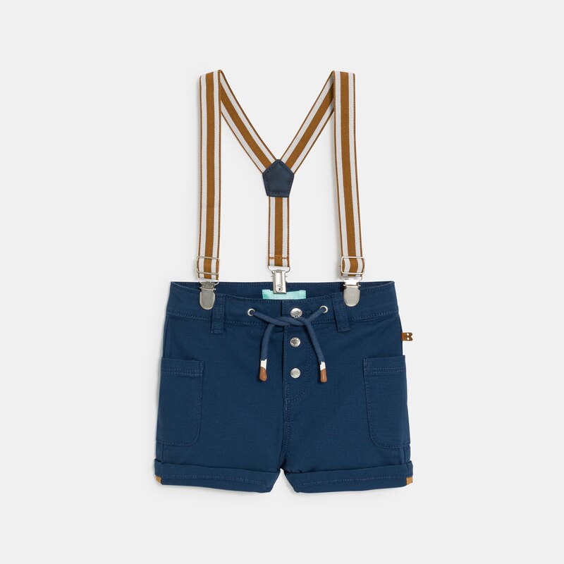 Short coton fantaisie à bretelles bleu bébé garçon Bleu