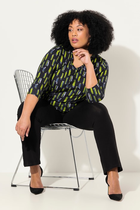 Longshirt, A-Linie, V-Ausschnitt, 3/4-Arm