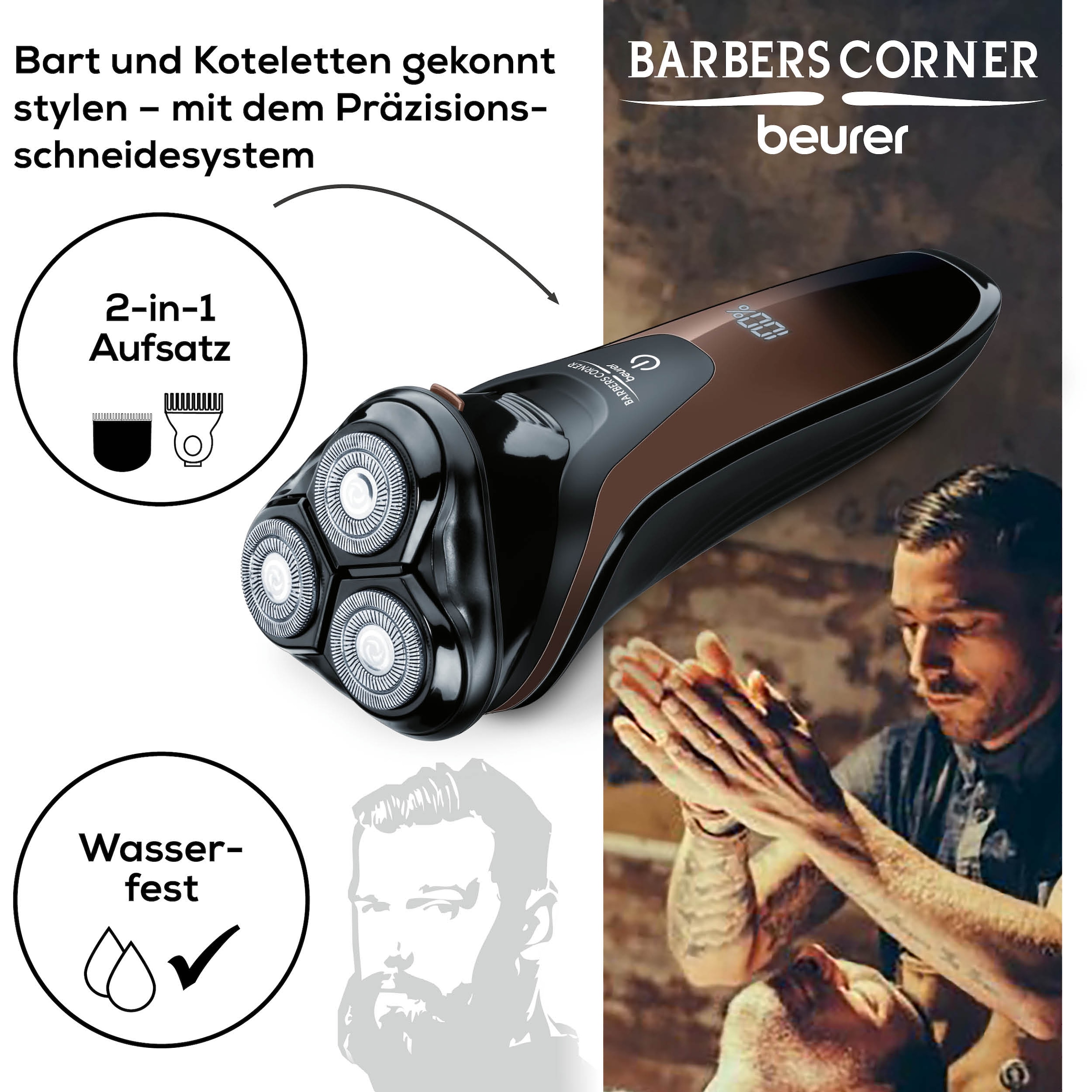 BEURER Elektrorasierer »HR 8000 Rotationsrasierer, 2-in-1 Bart- und Kotelettenstyler« 1 Stk. Aufsätze Zur Trocken- und Nassrasur geeignet, inkl. Aufbewahrungstasche