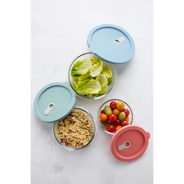 Boite ronde en verre avec couvercle en silicone bleu 880 ml Point Virg
