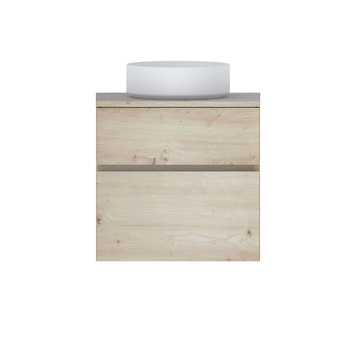 Meuble sous-vasque faible profondeur à suspendre Calao aspect chêne artisan 60 cm + plan de toilette