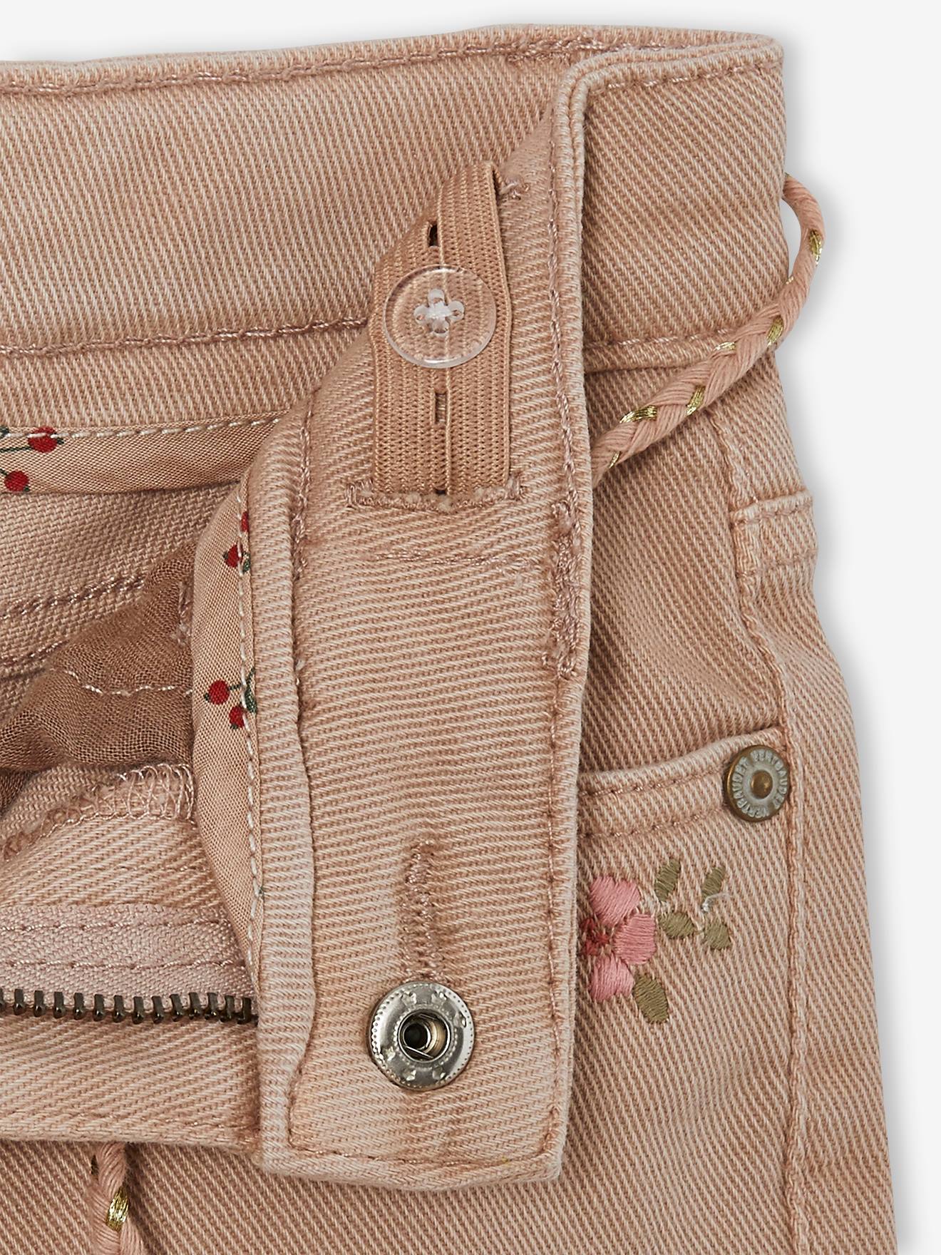 Bermuda rosa cor de maquiagem com bordado floral para meninas