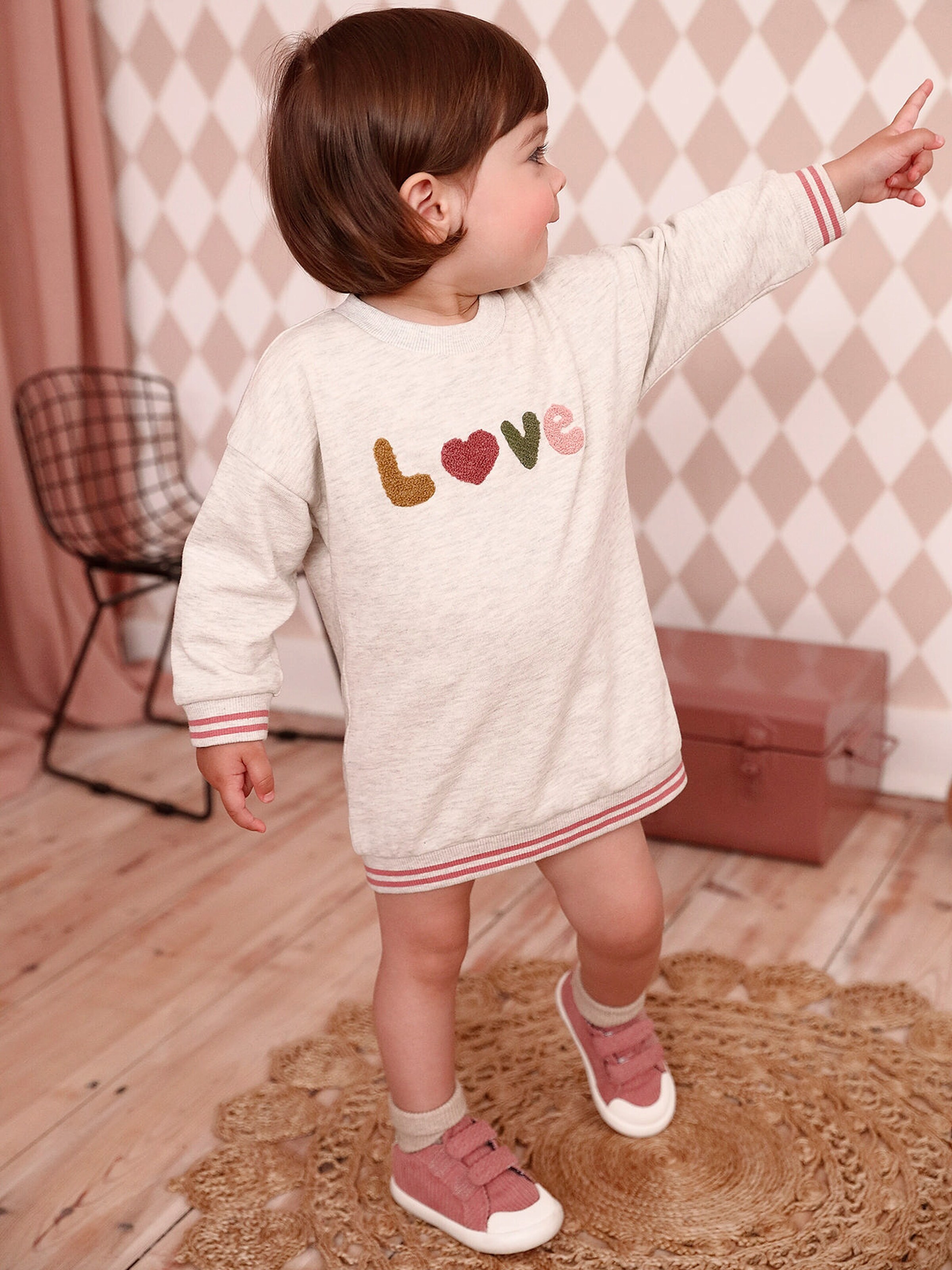Vertbaudet Baby Sweatkleid mit Motiv beige meliert