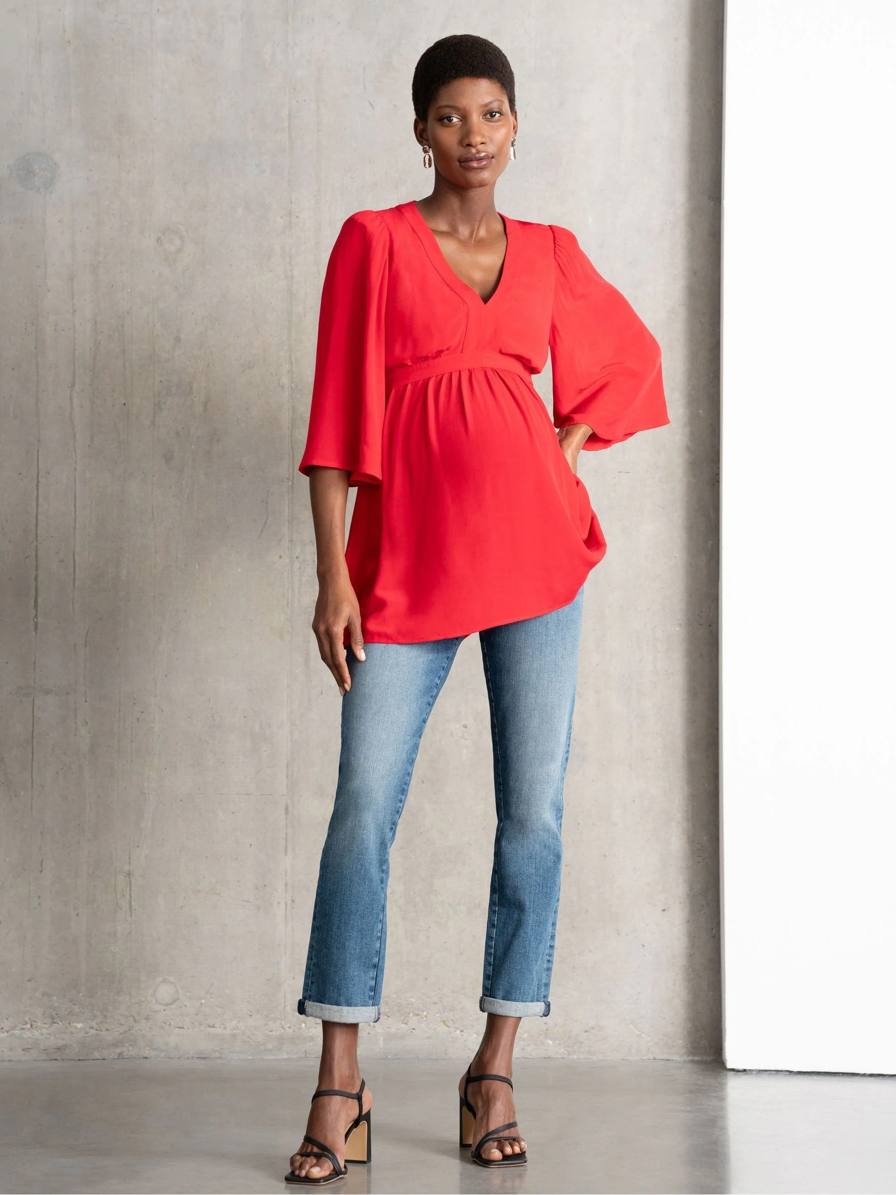 Seraphine blauwe ruimvallende slim-fit zwangerschapsjeans met buikband 100% katoen