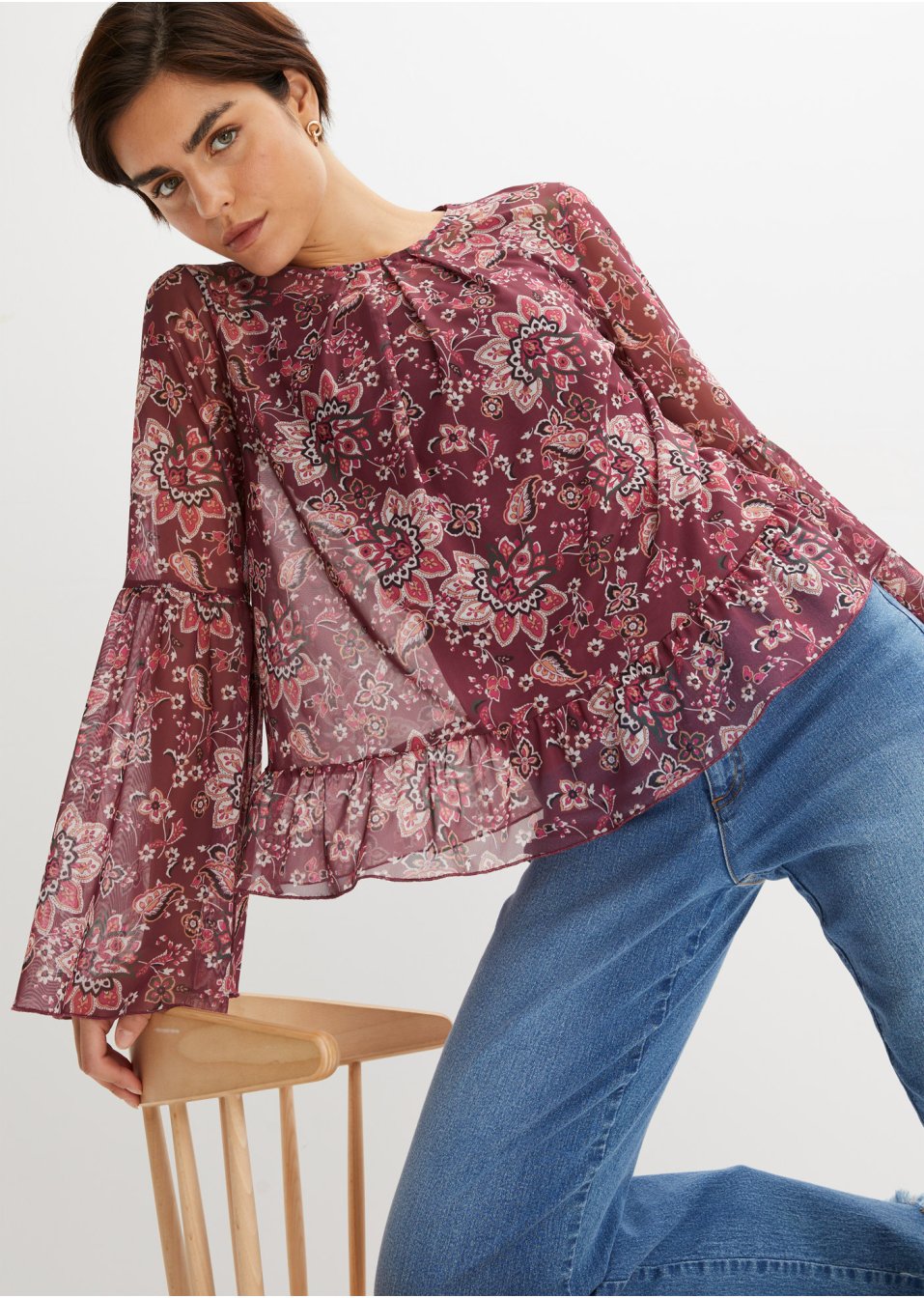 T-shirt blouse en mesh, doublé