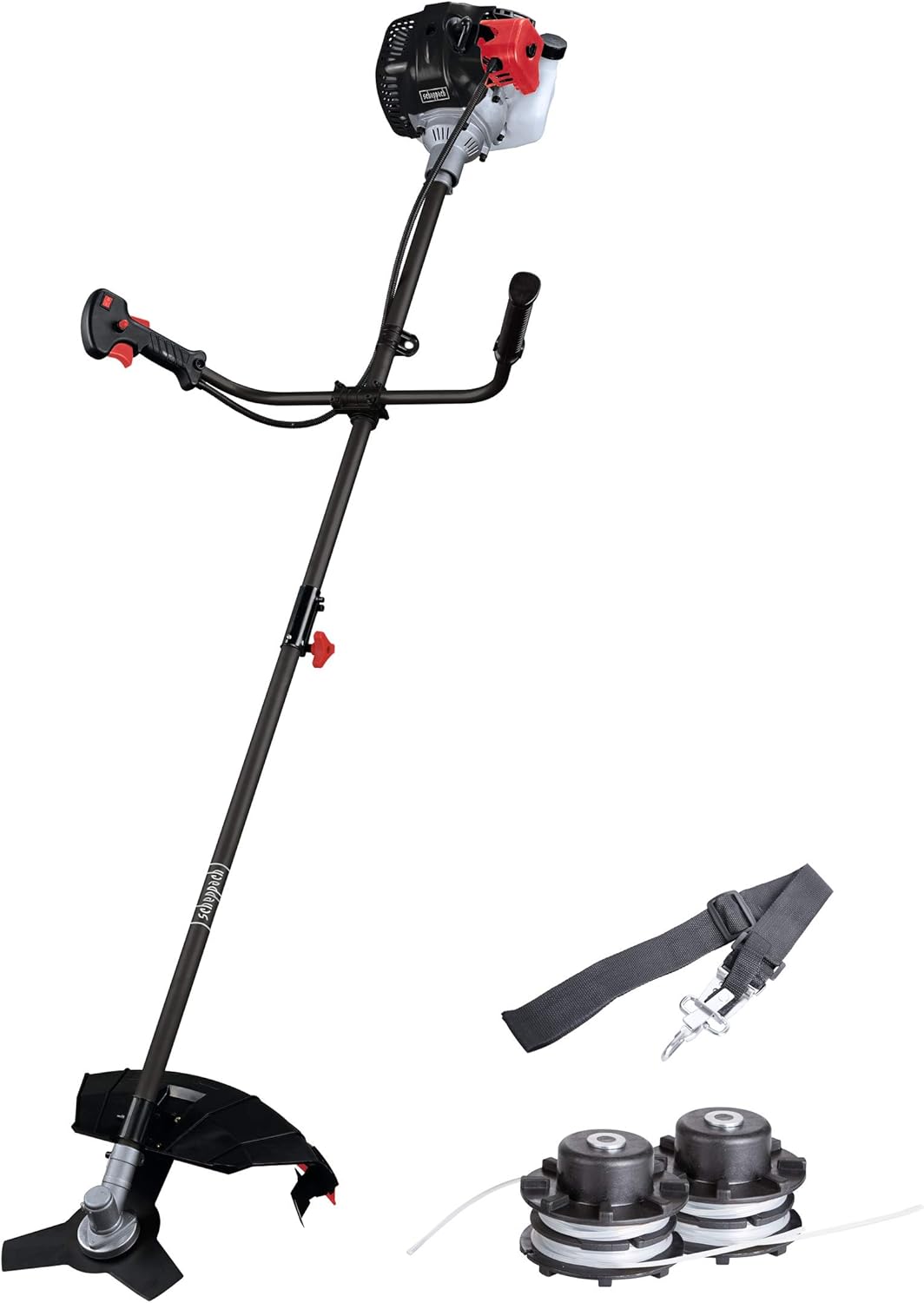 Scheppach Benzin Motorsense BCH3300-100PB mit 2 Spulen | 2in1 Freischneider, Rasentrimmer | 1,22PS Leistung | Schnittbreite 430/255mm | Anti-Vibration, Schaft 150cm | mit Tippautomatik & Schultergurt
