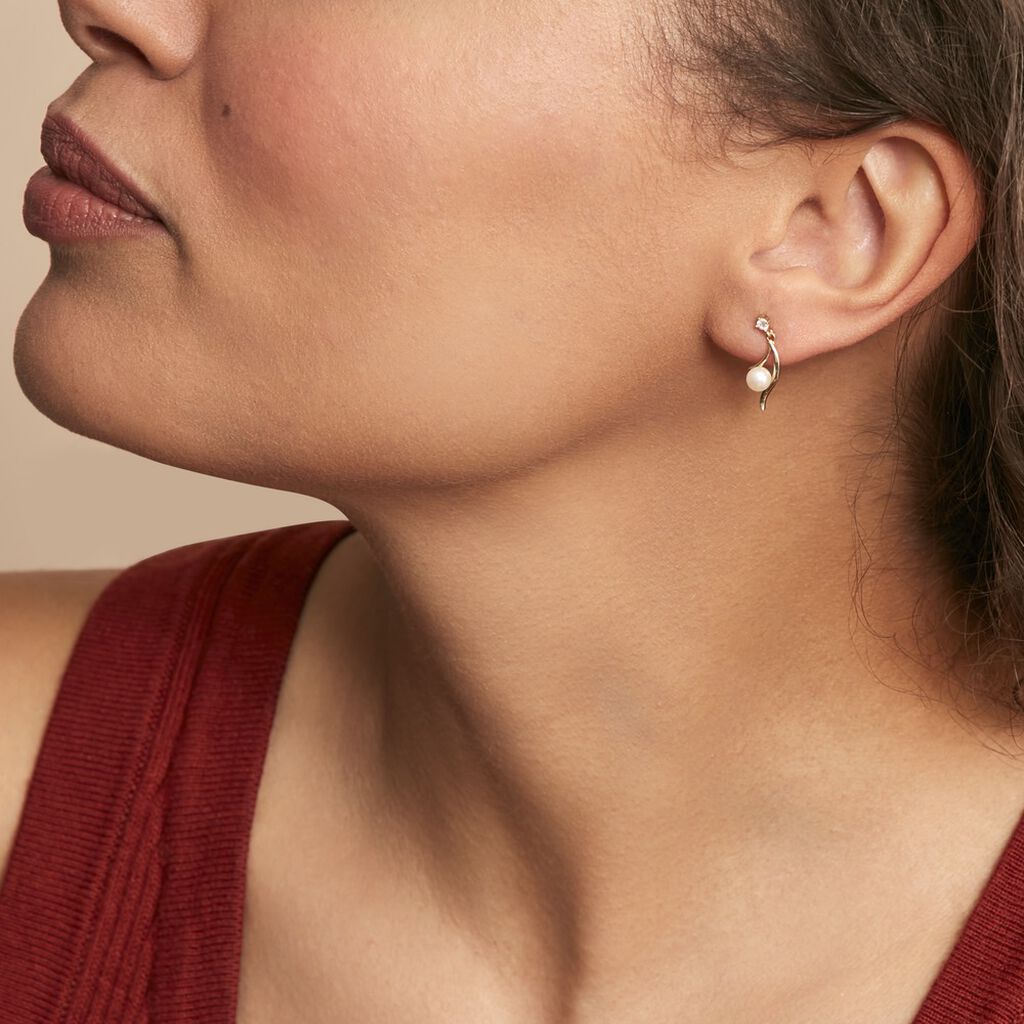Boucles D'oreilles Pendantes Orientale Or Jaune Perle De Culture