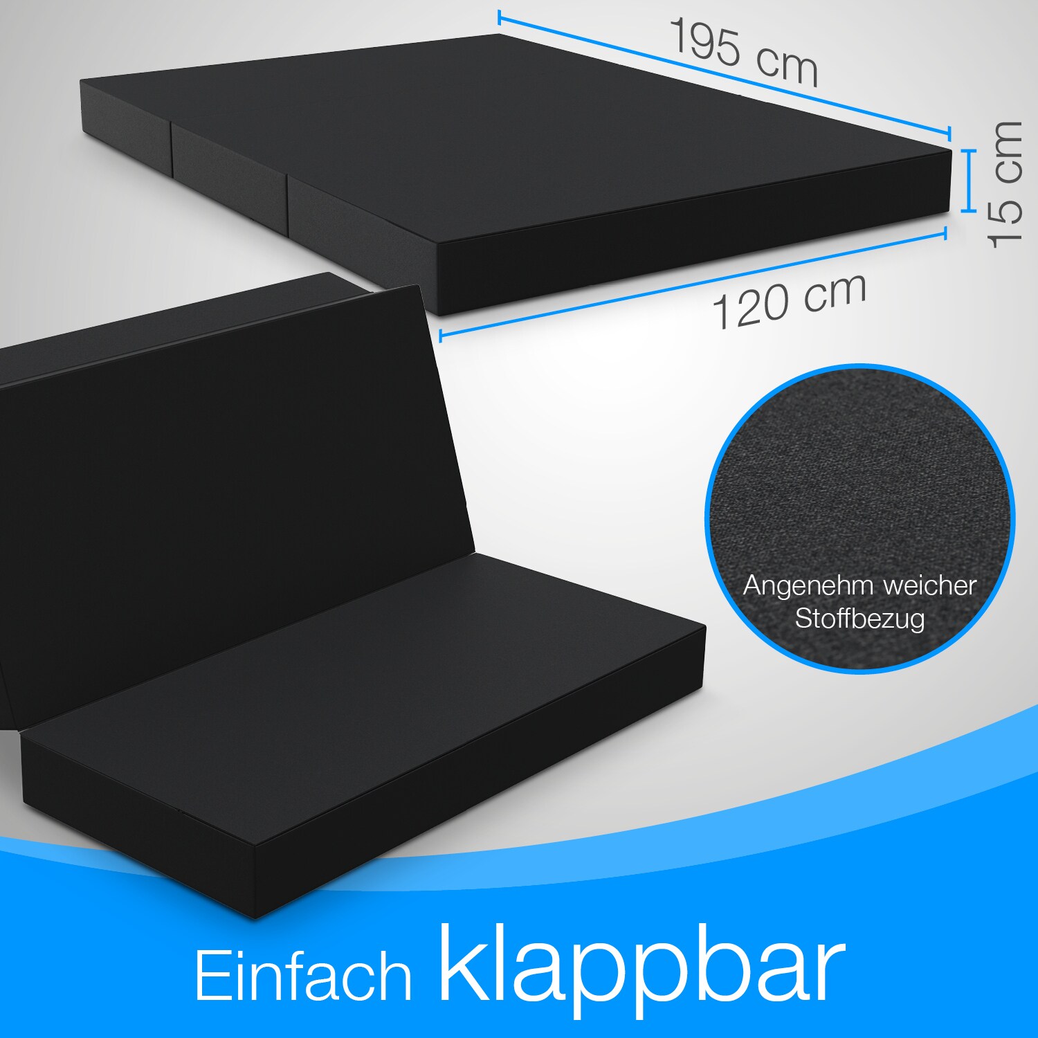 Bestschlaf Klappbare Gästematratze 3-teilige Faltmatratze, Schaumstoff extra dick