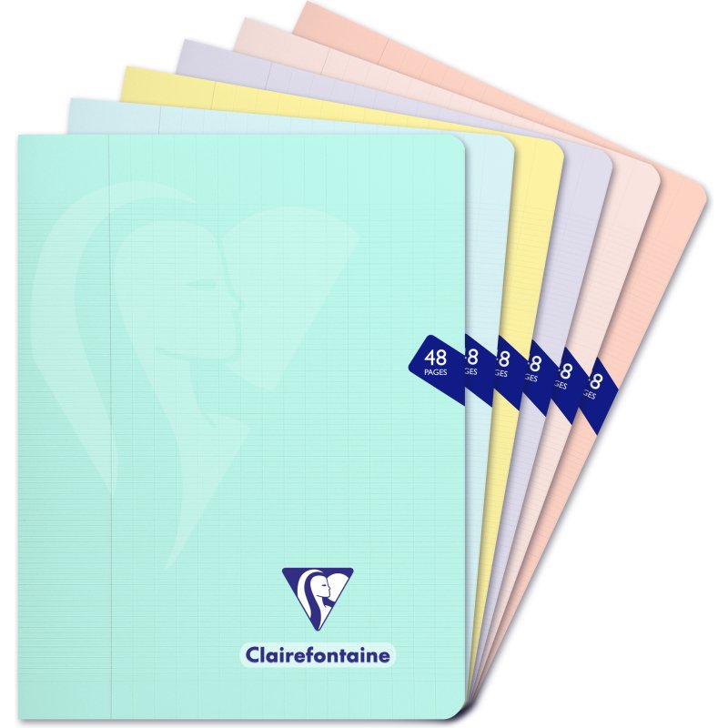 Cahier piqué Clairefontaine Mimesys Pastel 17 x 22 cm grands carreaux 48 pages couleurs assorties