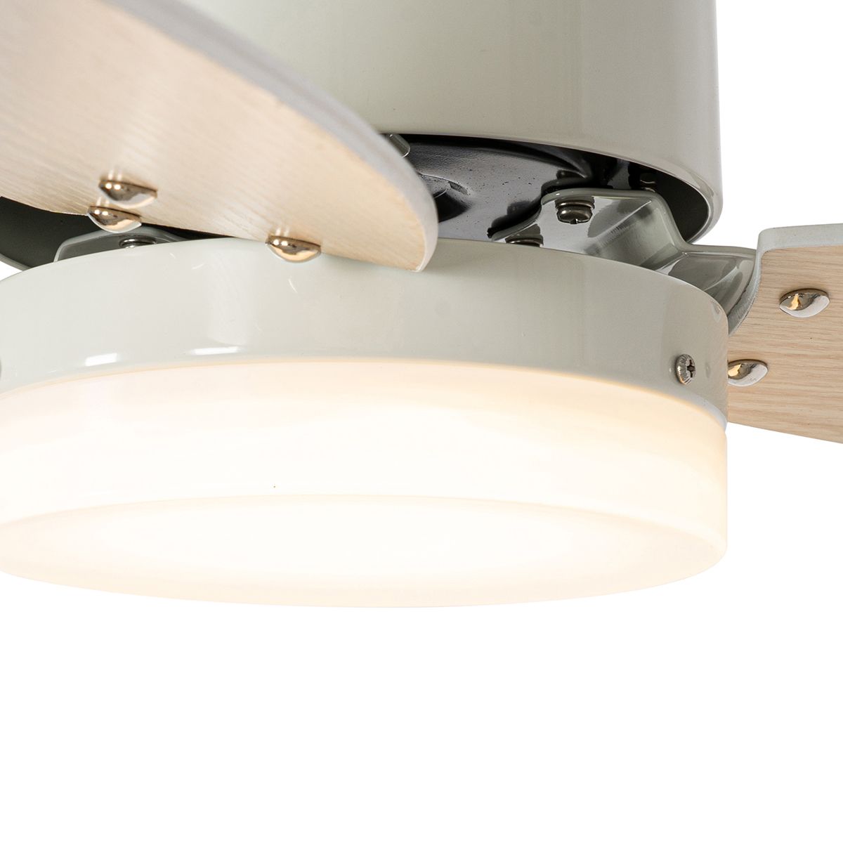 Plafondventilator voor buiten wit met hout print 91.3cm incl. LED dimbaar met afstandsbediening IP44 - Toledo