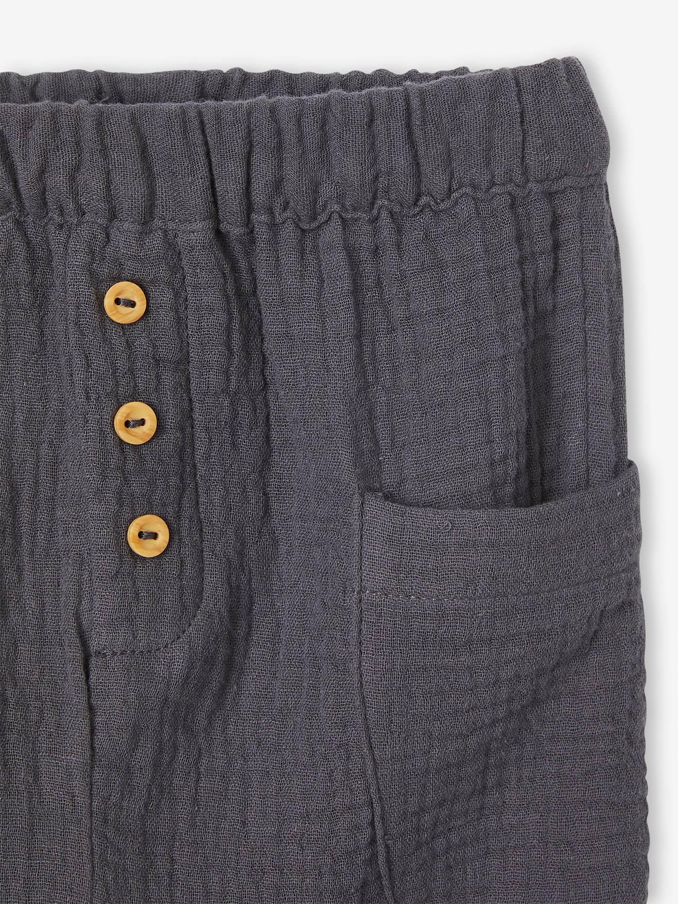 Calças de chiffon de algodão cinza escuro para bebê