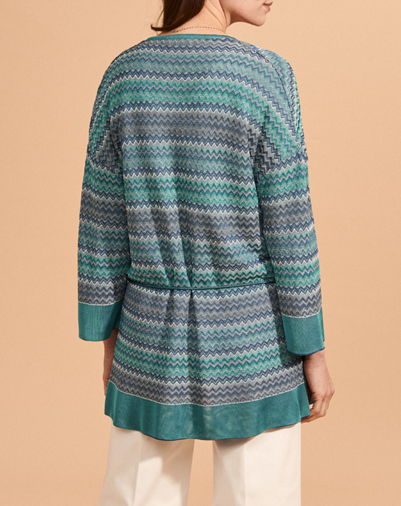 Devernois Gilet Genny mi-long à motif bleu/vert