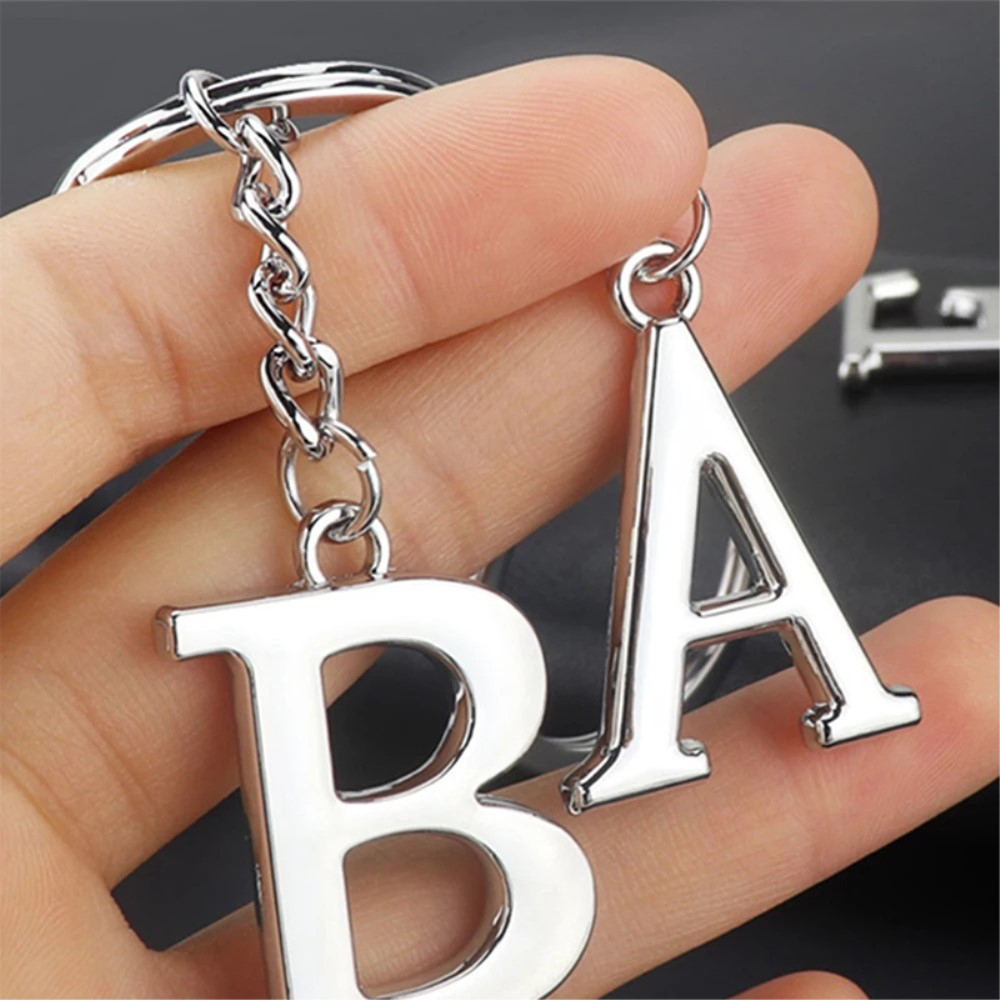 Metall Buchstaben Schlüsselanhänger Accessoire mit Spaltring - Silber / A