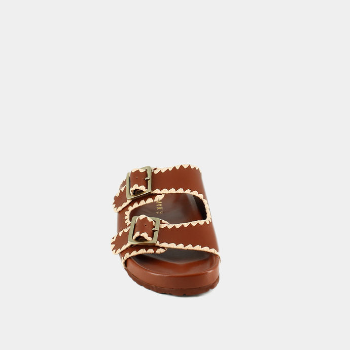 Mules à boucles  en cuir cognac