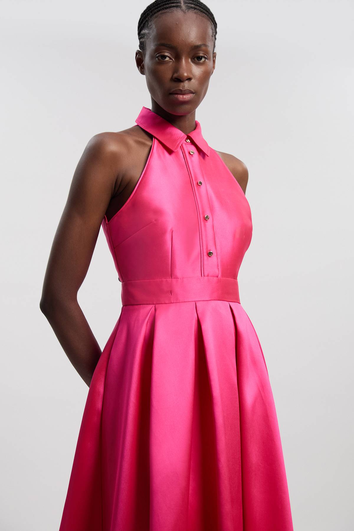 KarenMillen Robe Maxi Tissée En Sergé Avec Col Contrasté