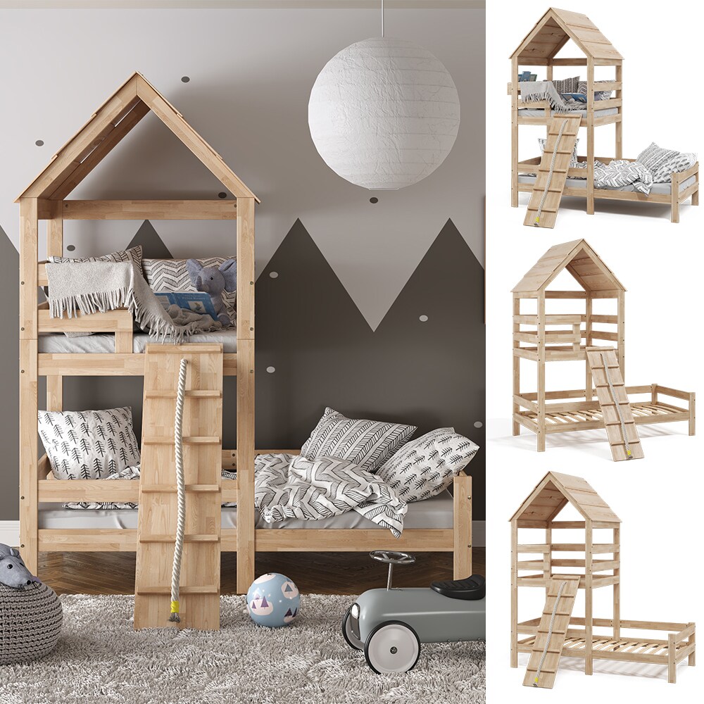 VitaliSpa Kinderbett Teddy 90x200cm Spielturm Bett Spielbett Jugendbett Hausbett Natur