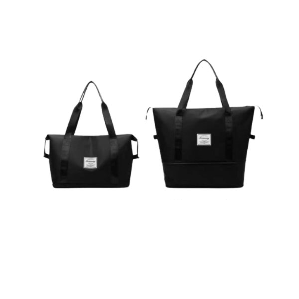 (42x22cm) Wasserabweisende Reisetasche Handgepäck Weekender Sport Tragetasche mit Erweiterung und Gepäckband - Schwarz