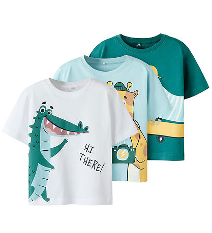 Name It T-shirts - NmmHelge - 3er-Pack - Lucent White/W Aquatic/