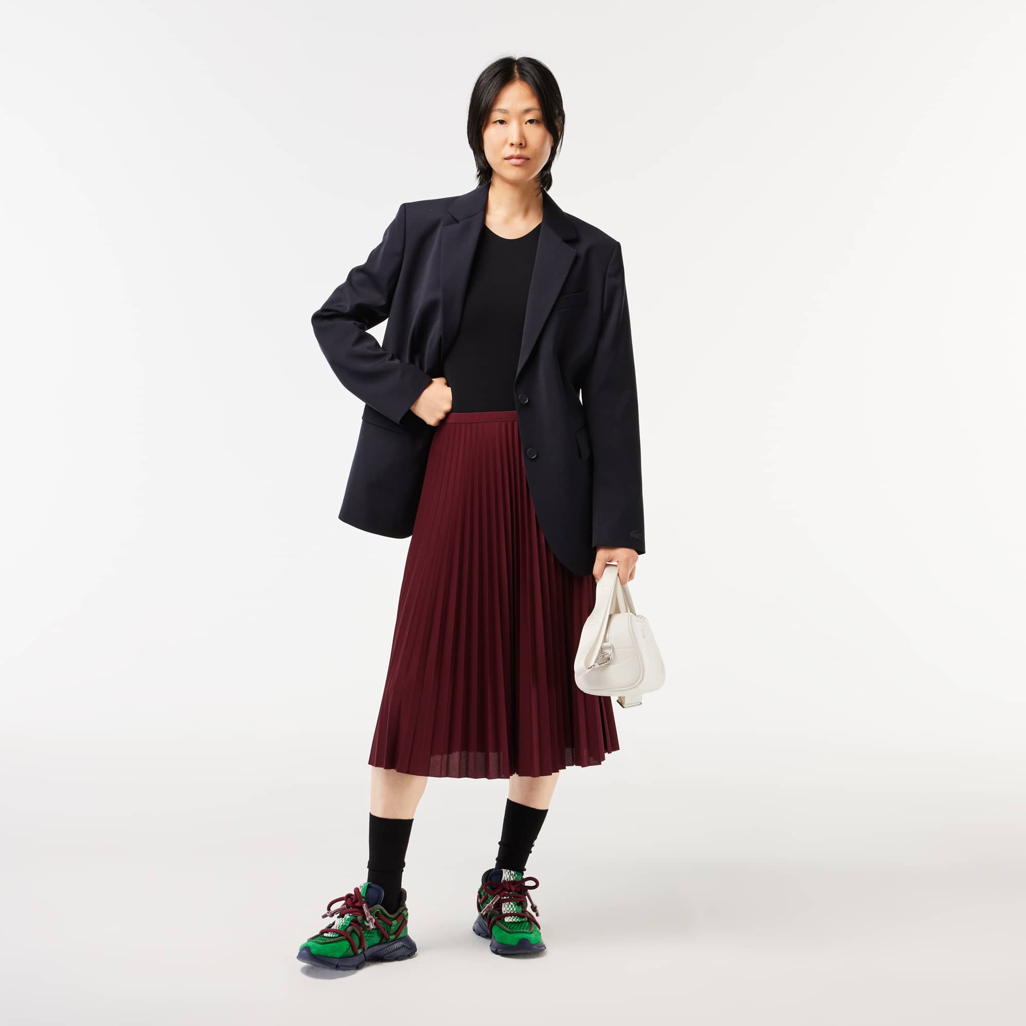 Jupe plissée unie fluide à taille élastiquée Robes & Jupes - Rouge - Lacoste - Femme