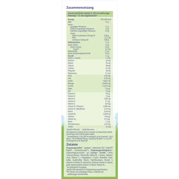 Bio Anfangsmilch aus Bio Ziegenmilch PRE von Geburt an