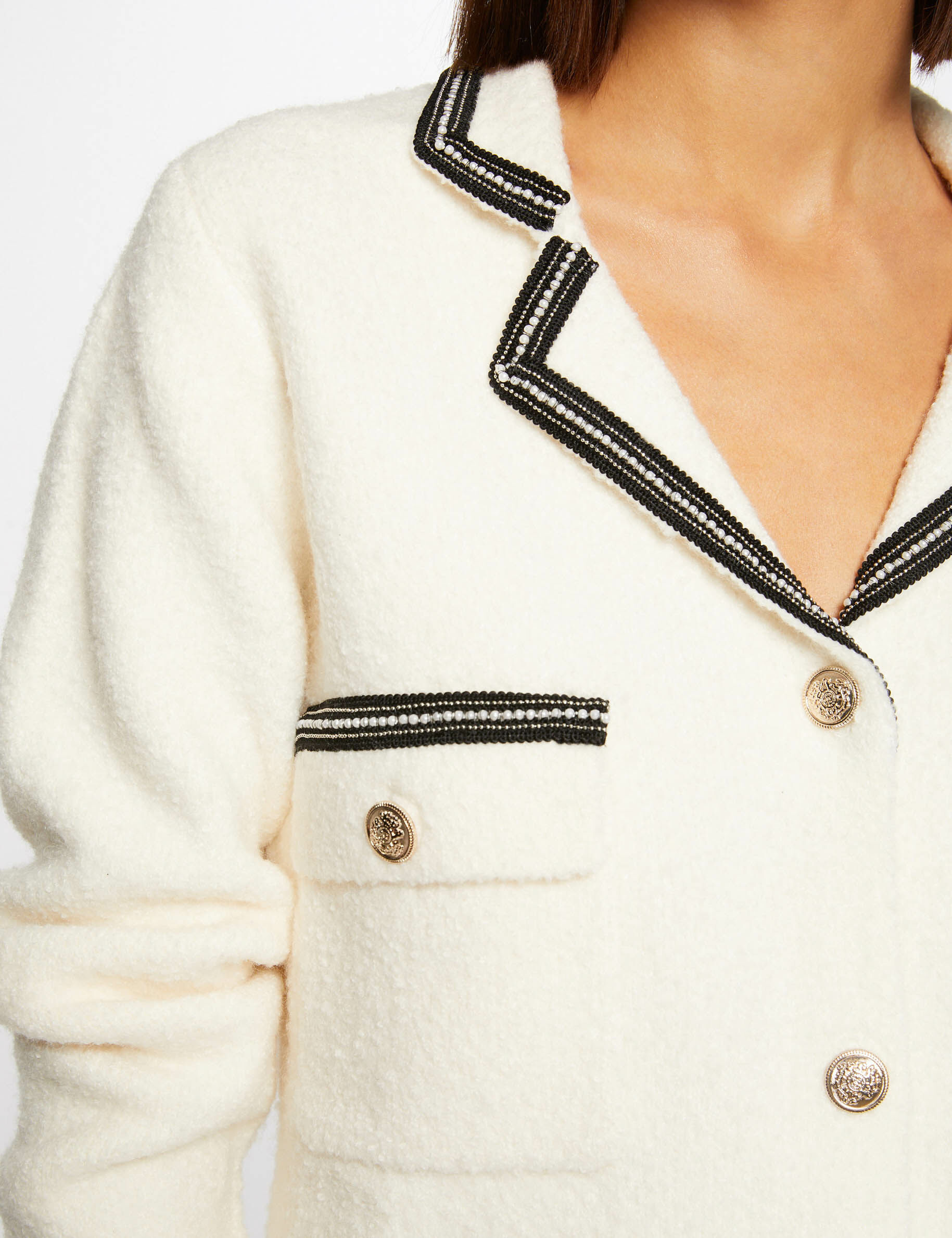 Gilet manches longues à détails bijoux ivoire femme - ivoire
