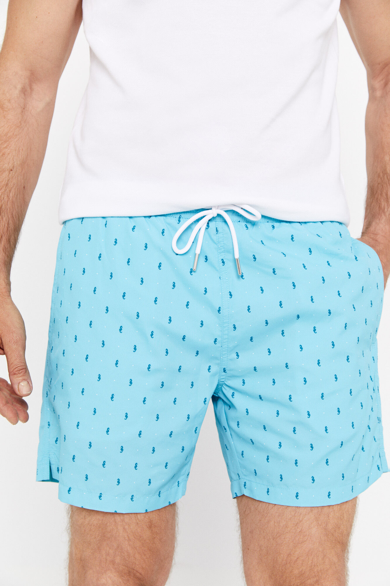 Maiô com estampa de cavalo-marinho - Azul