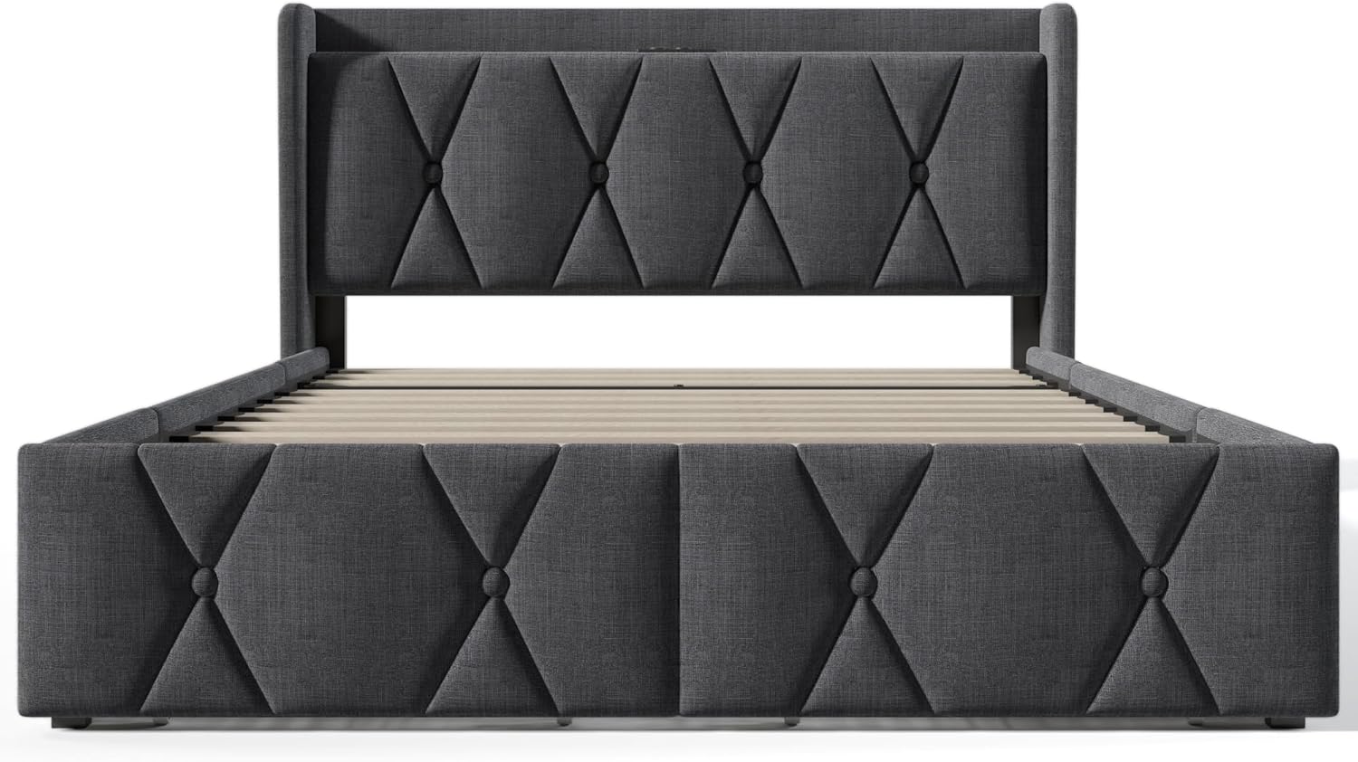 Merax Polsterbett Doppelbett mit USB-Ladefunktion und 4 Schubladen – Doppelbett 160x200cm, Stauraumbett mit Holzlattenrost in stilvollem Grau (Ohne Matratze)