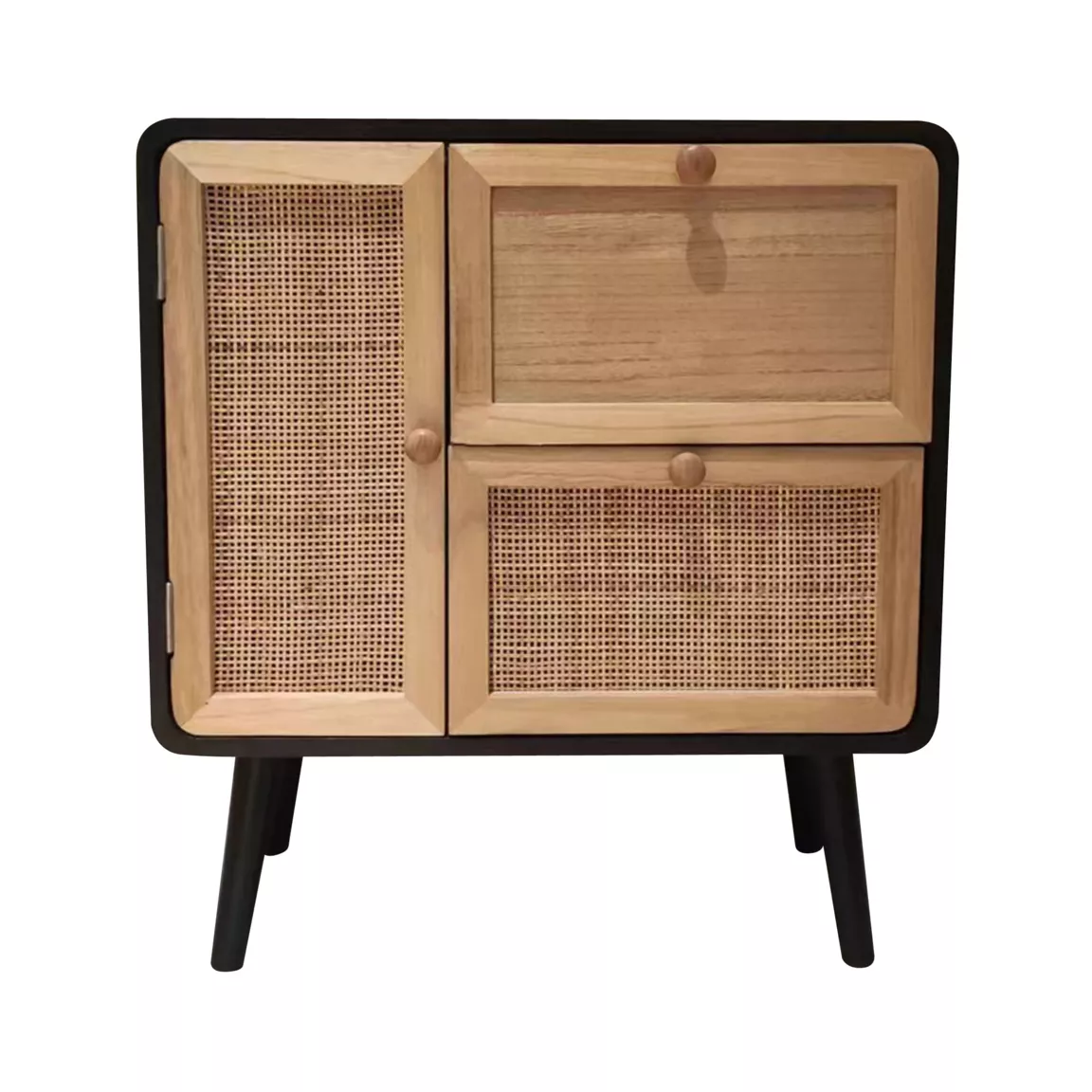 Table de chevet bois et cannage (50 x H55 cm) Osaka Noir et bois