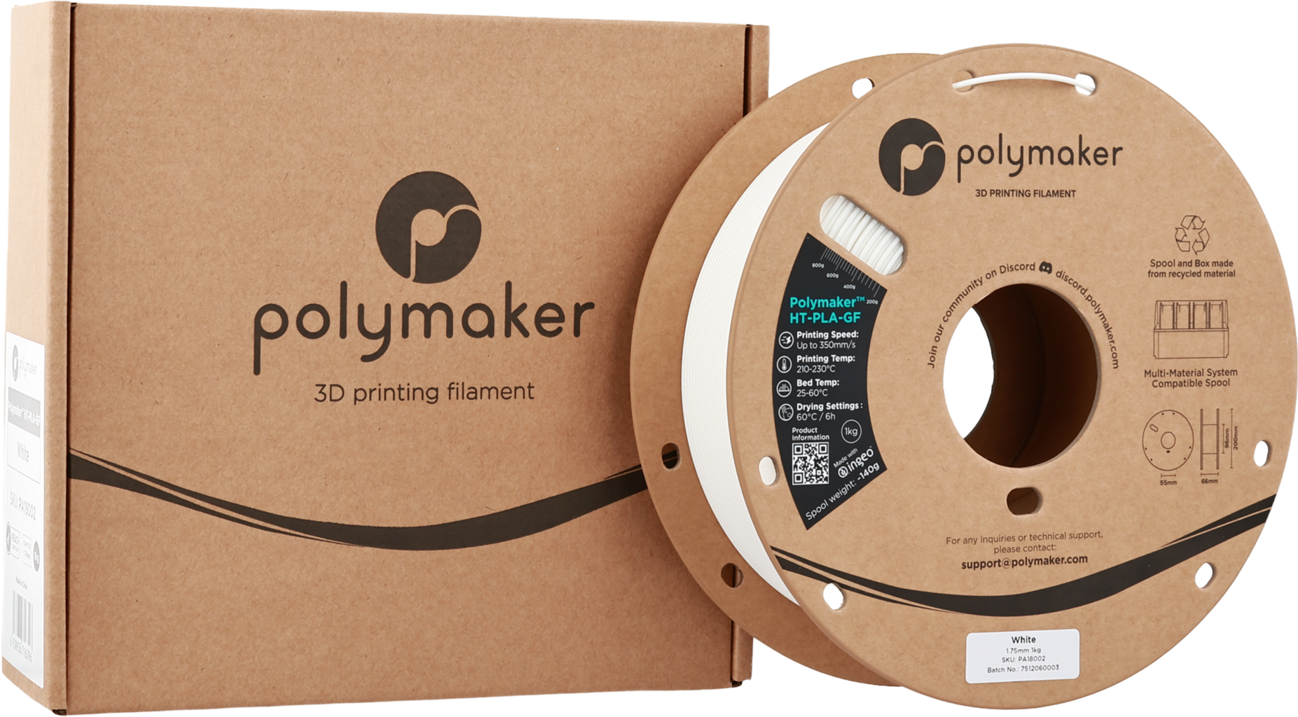 Polymaker  HT-PLA-GF White, 1,75 mm / 1000 g    Hitzestabiles & temperaturbeständiges Hochleistungs-PLA für anspruchsvolle Anwendungen in White