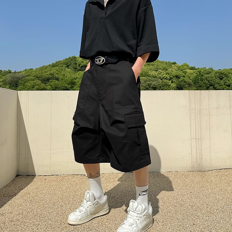 Freehop - Mid Rise Plain Cargo Shorts