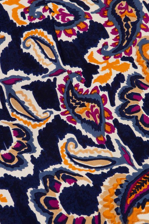 Donkerblauwe wikkeljurk met paisleyprint