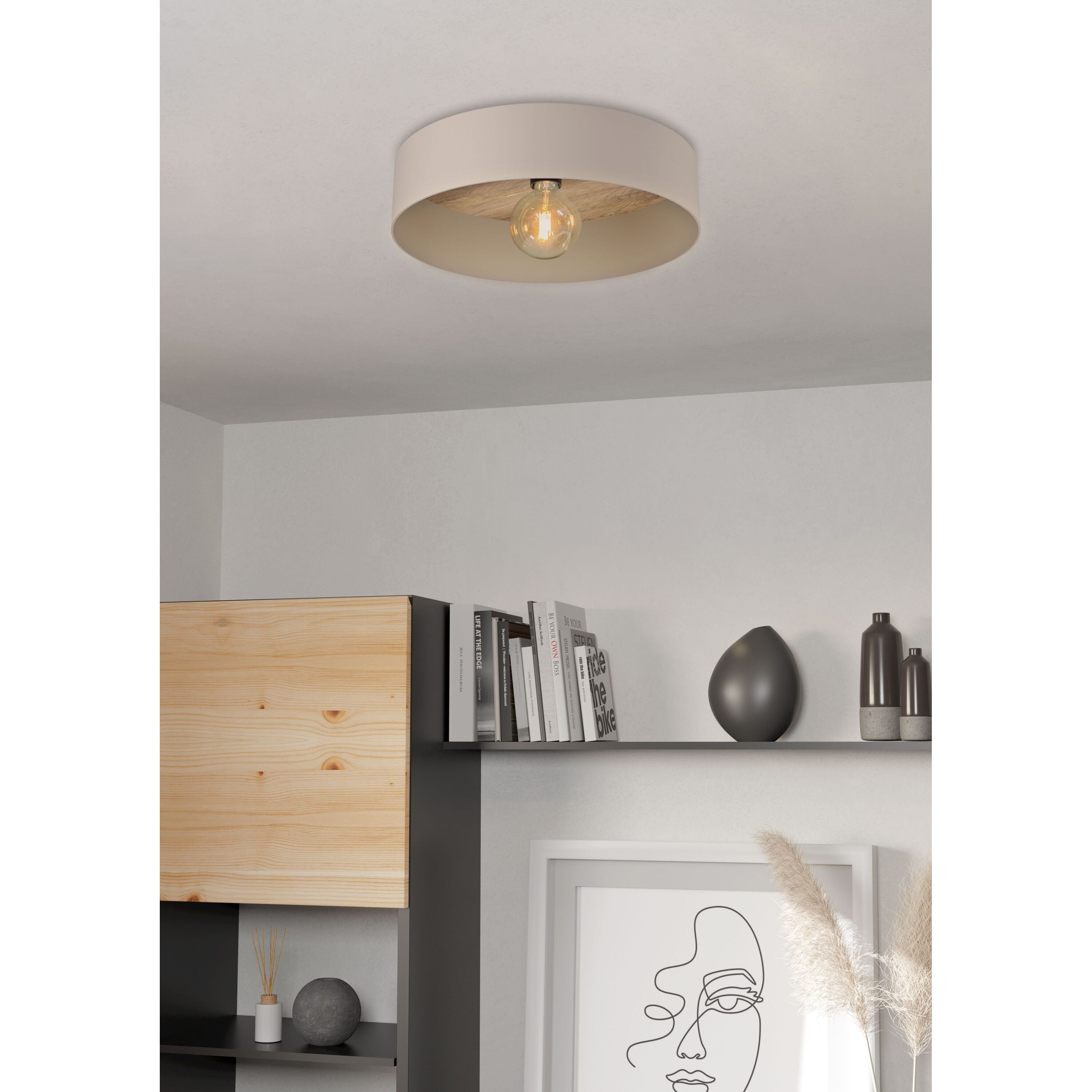 EGLO Duaia Plafondlamp - E27 - Ã 42 cm - Taupe - Hout|Staal