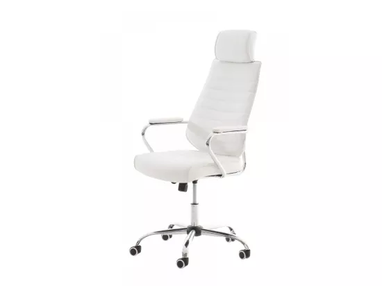 Chaise de bureau - Similicuir & Métal chromé - Blanc - Rako