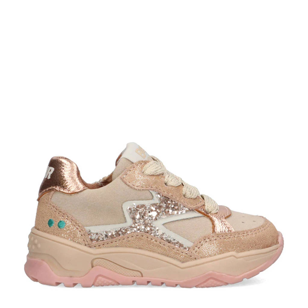 BunniesJR Cleo Chunkyleren sneakers met pailletten en glitters lichtroze