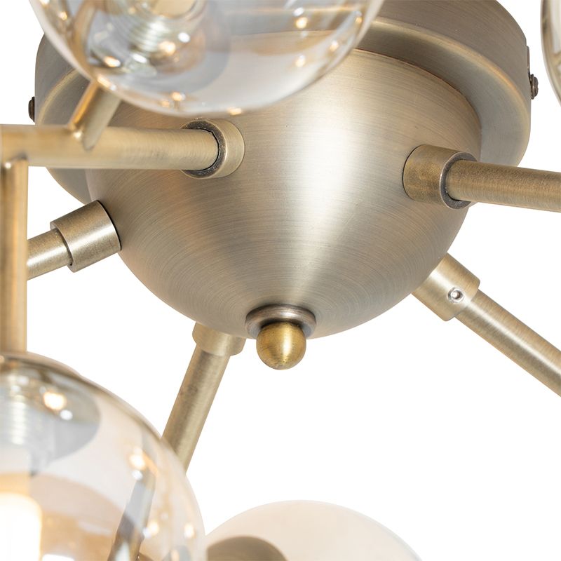 Art Deco plafondlamp brons met amber glas 20-lichts - Bianca