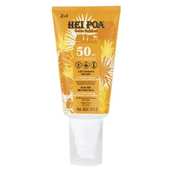 Hei Poa Sun Care Leite Protetor Solar Derretido para Rosto e Corpo FPS 50+ 150ml