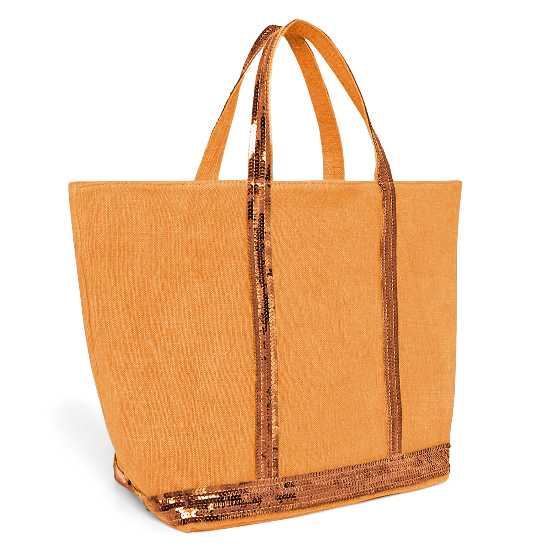 Cabas M brodé avec sequins en lin | Jaune