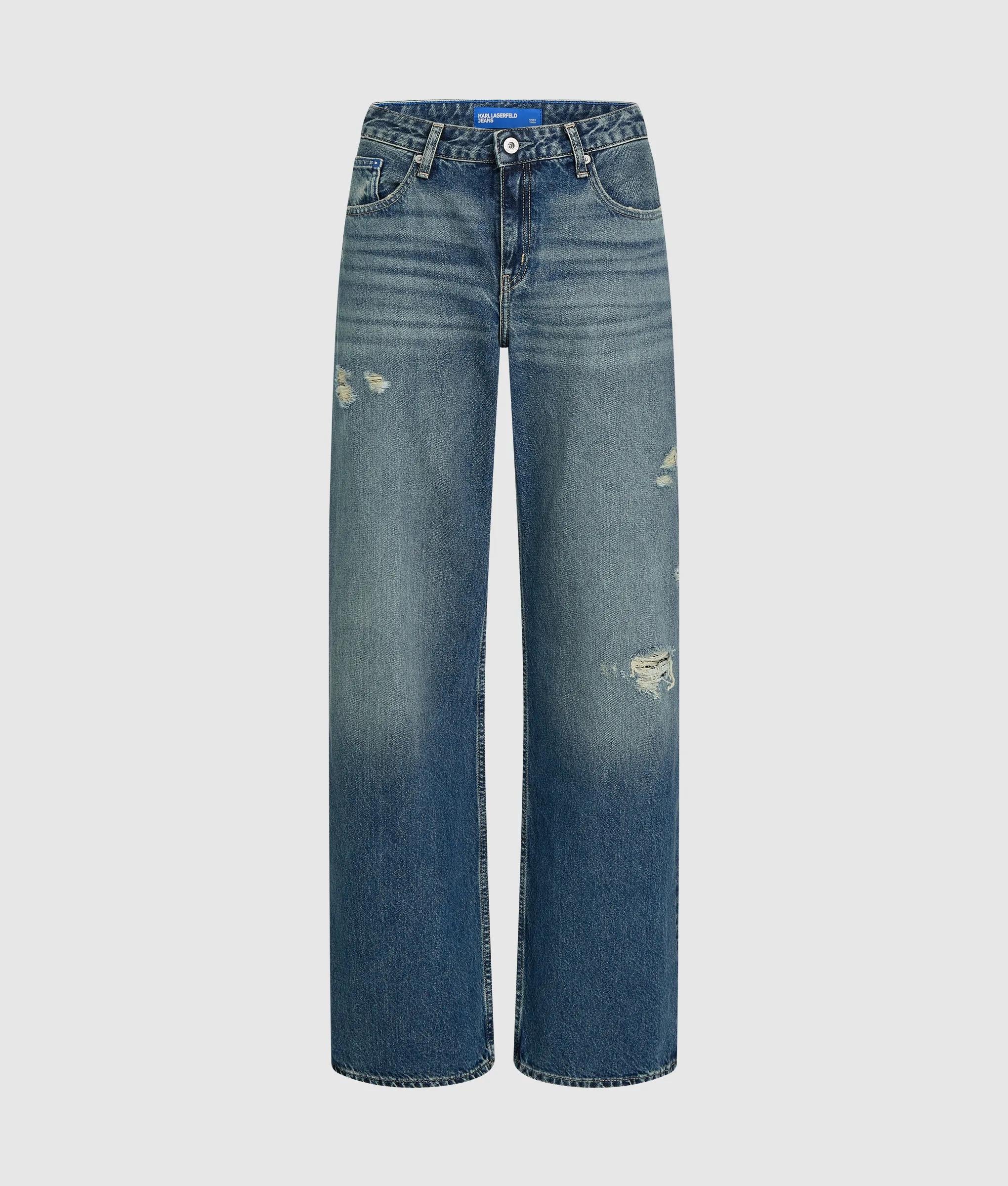 Relaxte jeans met halfhoge taille en verweerde details